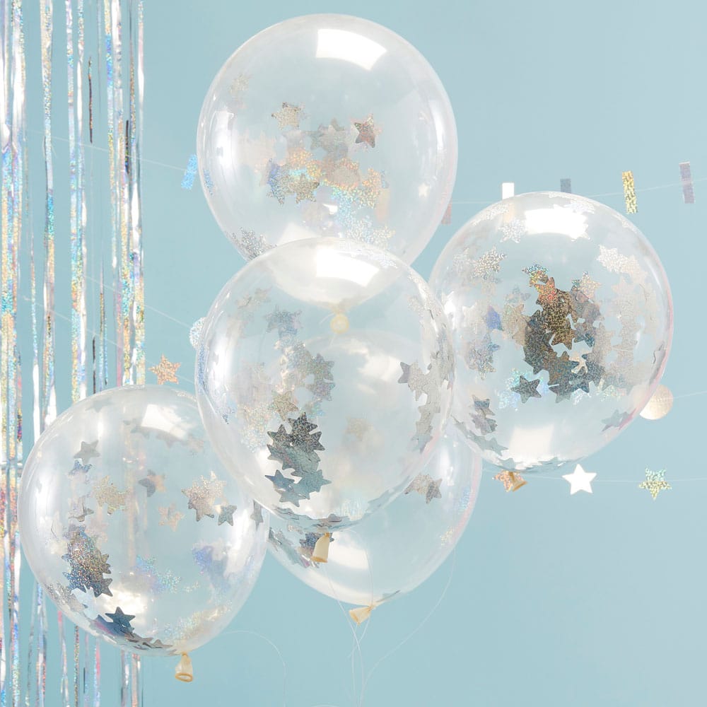 Ballonger med holografisk stjernekonfetti