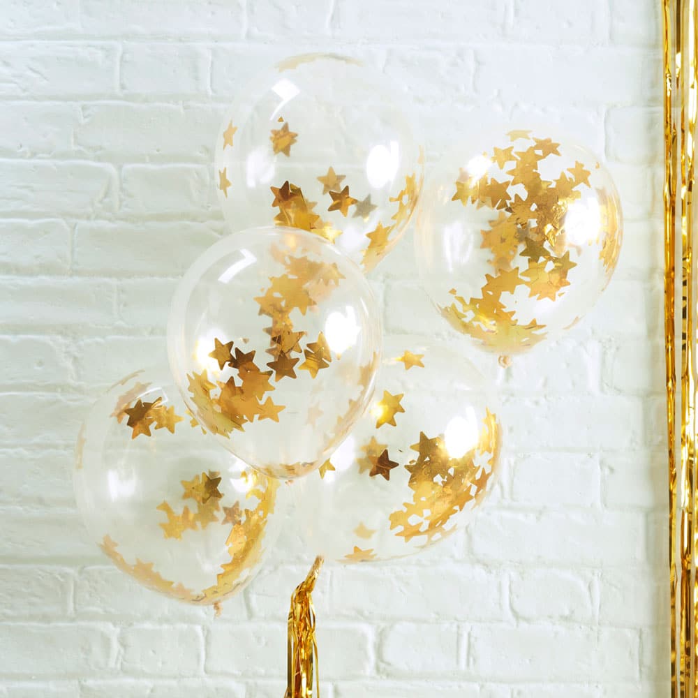 Ballonger med gullstjernekonfetti