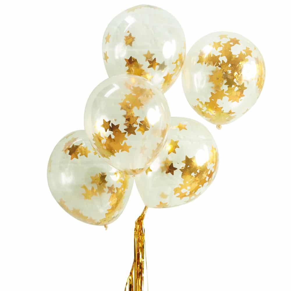 Ballonger med gullstjernekonfetti