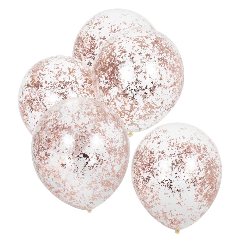 Balloons with 'ripped' rose gold confetti