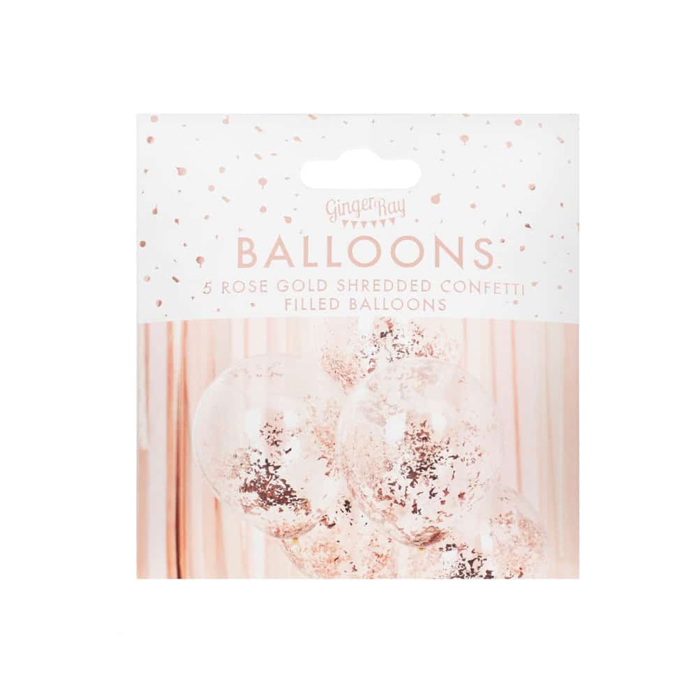 Balloons with 'ripped' rose gold confetti