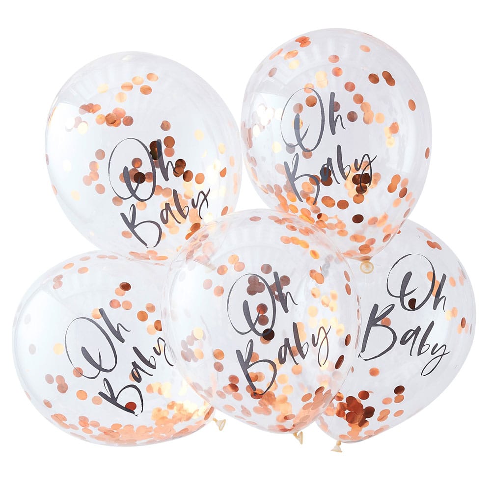 'Oh baby' ballonger med rosegull konfetti