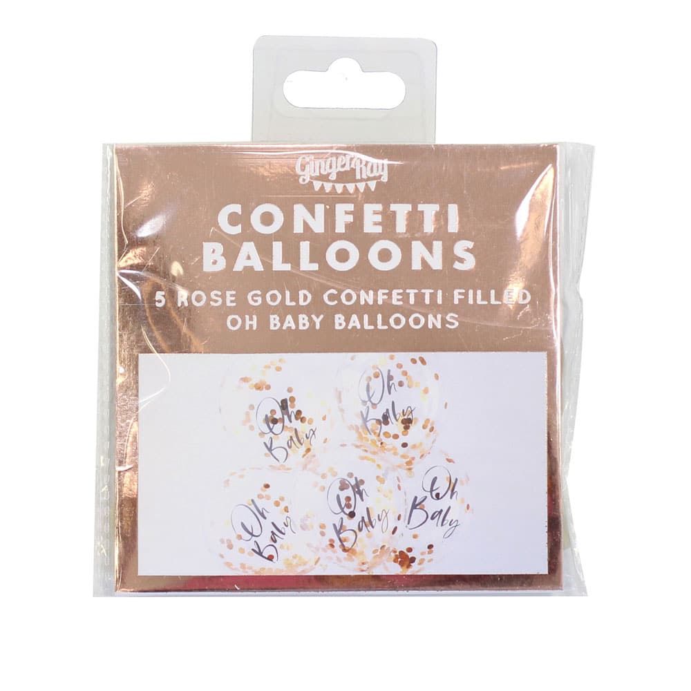 'Oh baby' ballonger med rosegull konfetti