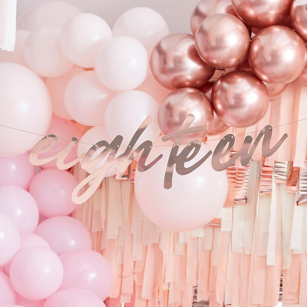 18-årsdag-banner i roségull bursdagsbanner