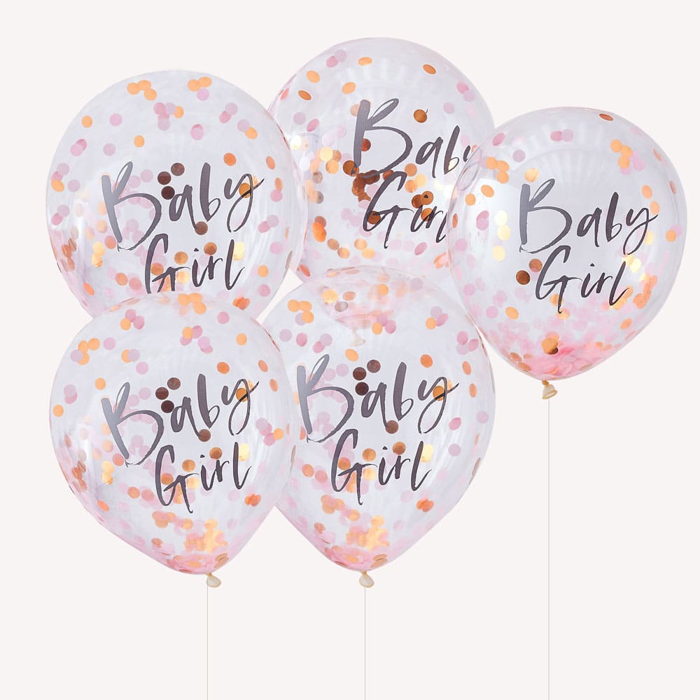 "Baby girl" ballonger med konfetti