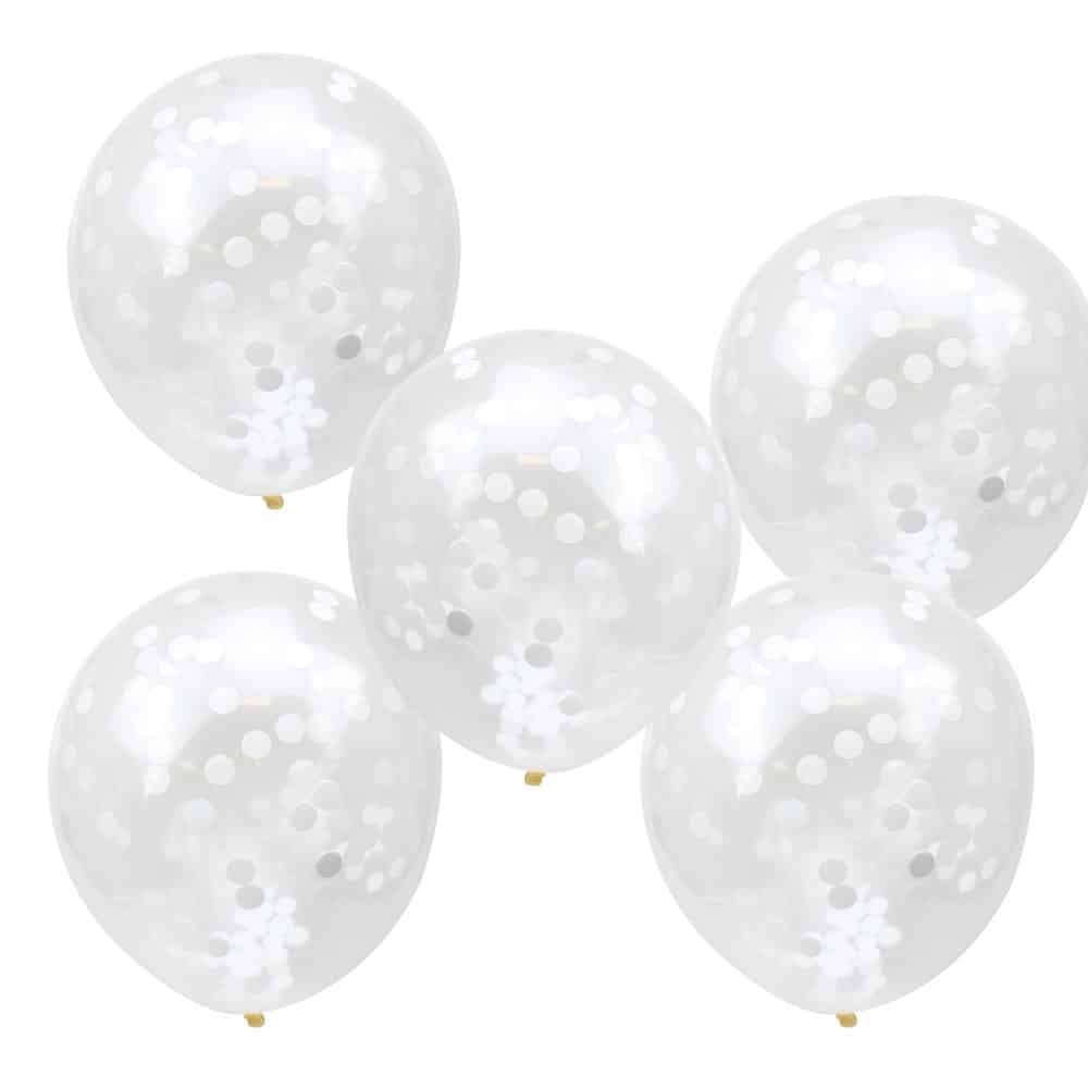 Gjennomsiktige ballonger med hvit konfetti