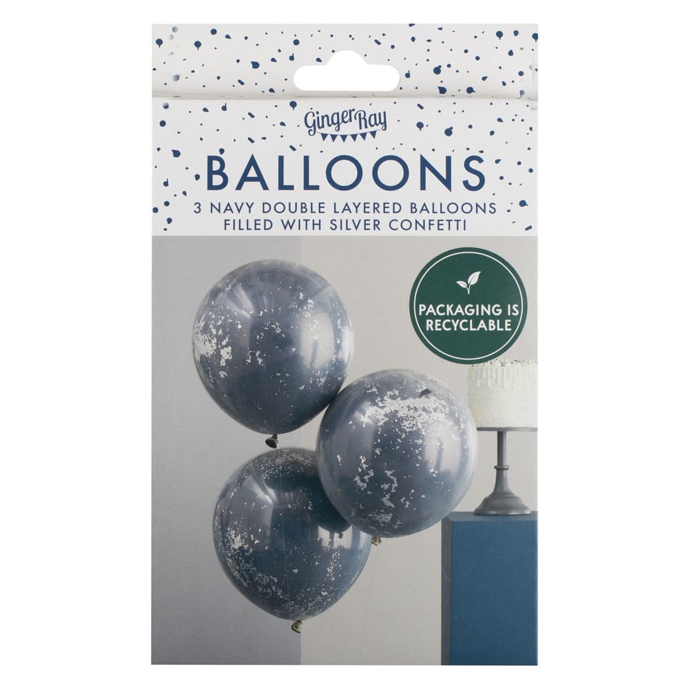 Marineblå ballonger med sølv konfetti