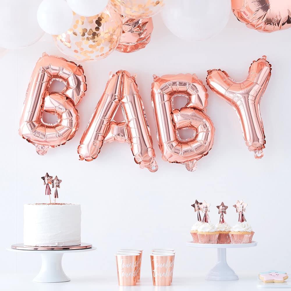 Baby Shower ballong-banner i roségull