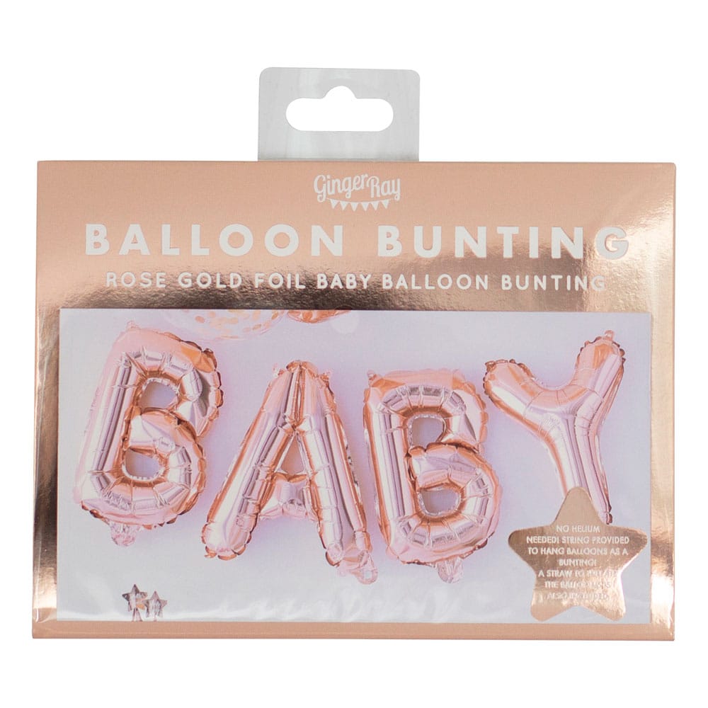 Baby Shower ballong-banner i roségull