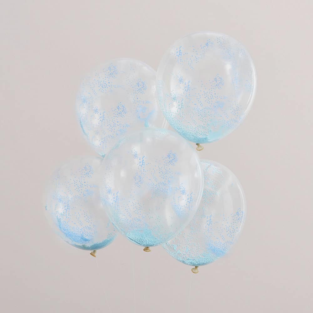 Transparent balloons with blue confetti