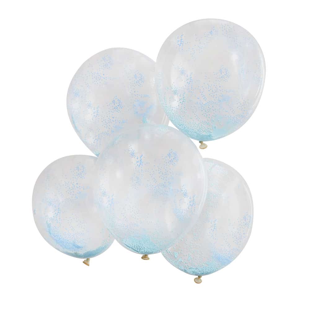 Transparent balloons with blue confetti