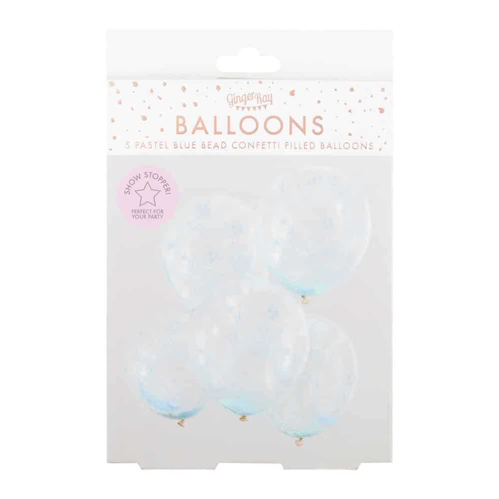 Transparent balloons with blue confetti