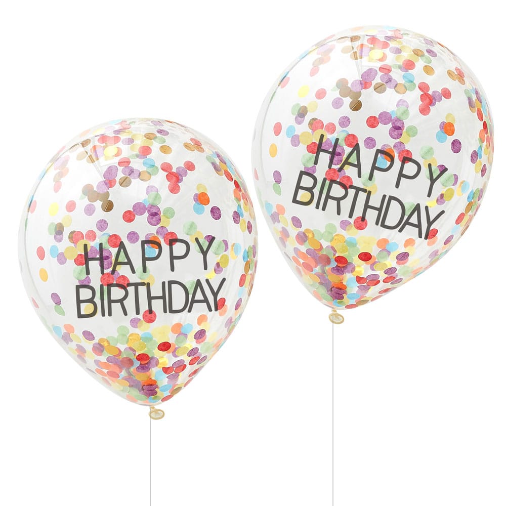 Happy Birthday-ballonger med regnbuekonfetti