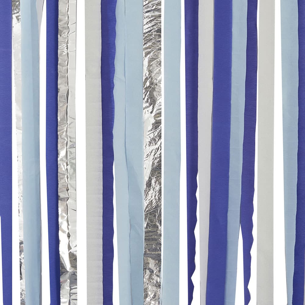 Crepe paper background in blue and silver