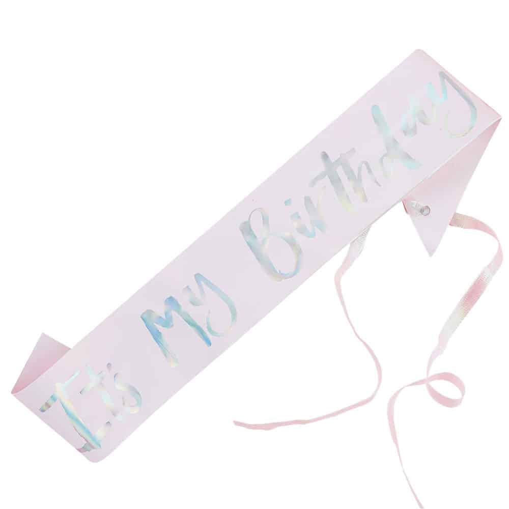 Pastell rosa it's my birthday bånd