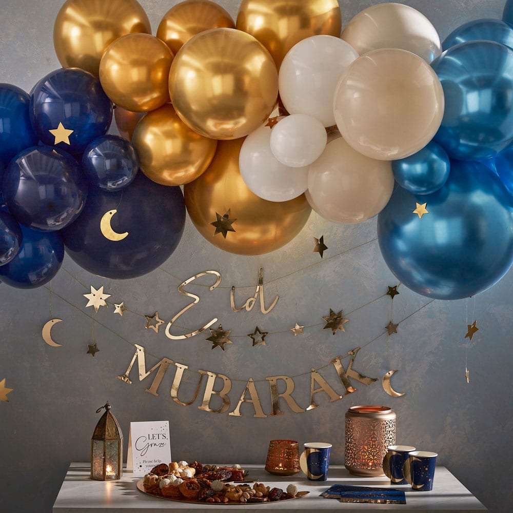 Eid Mubarak foliebanner i gull med måne og stjerner