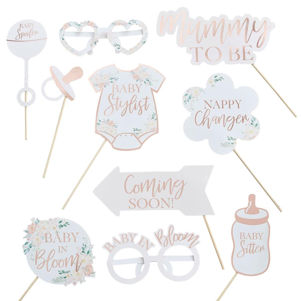 Baby shower rekvisitter i blomstertema