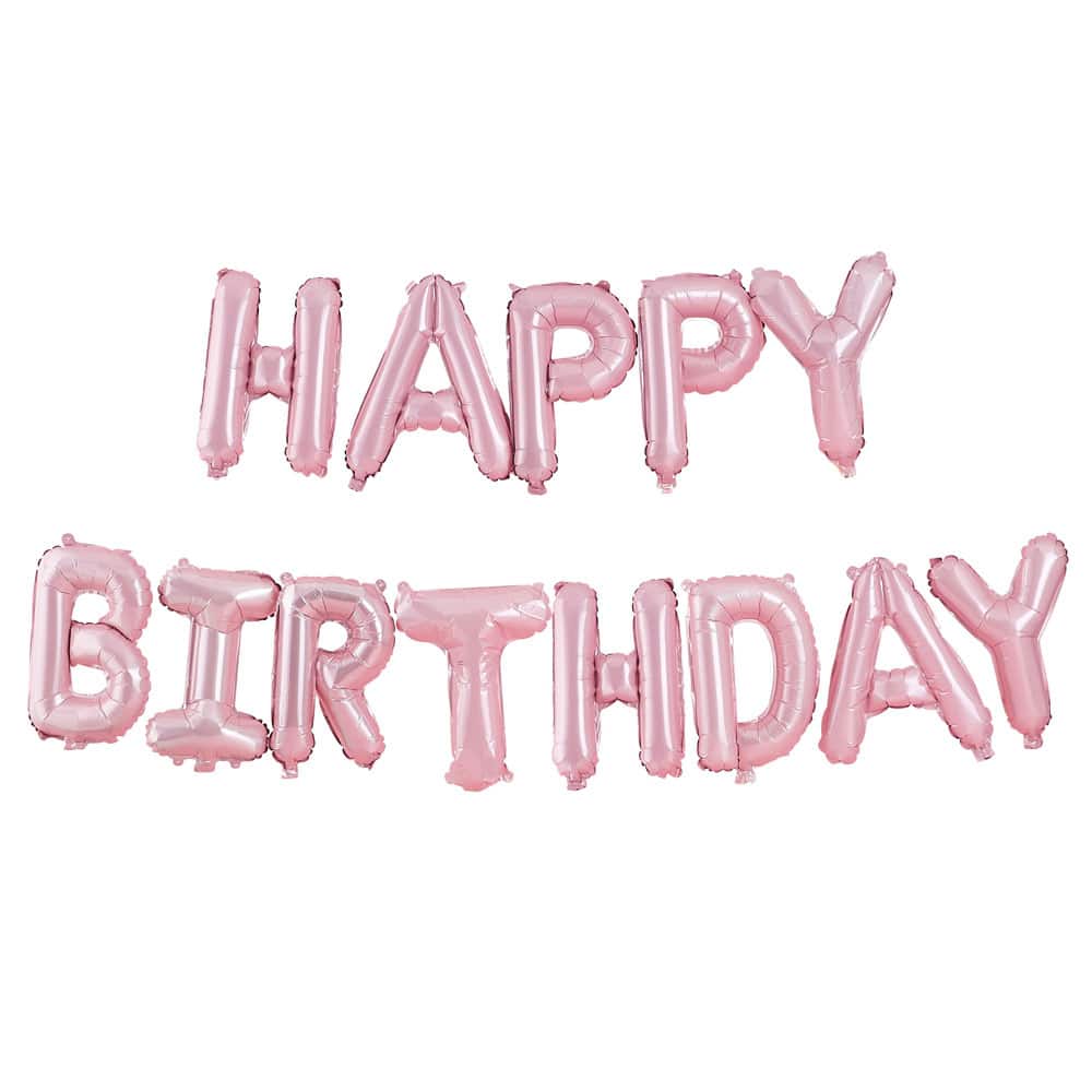 Ballongbanner "Happy Birthday" i matt rosa
