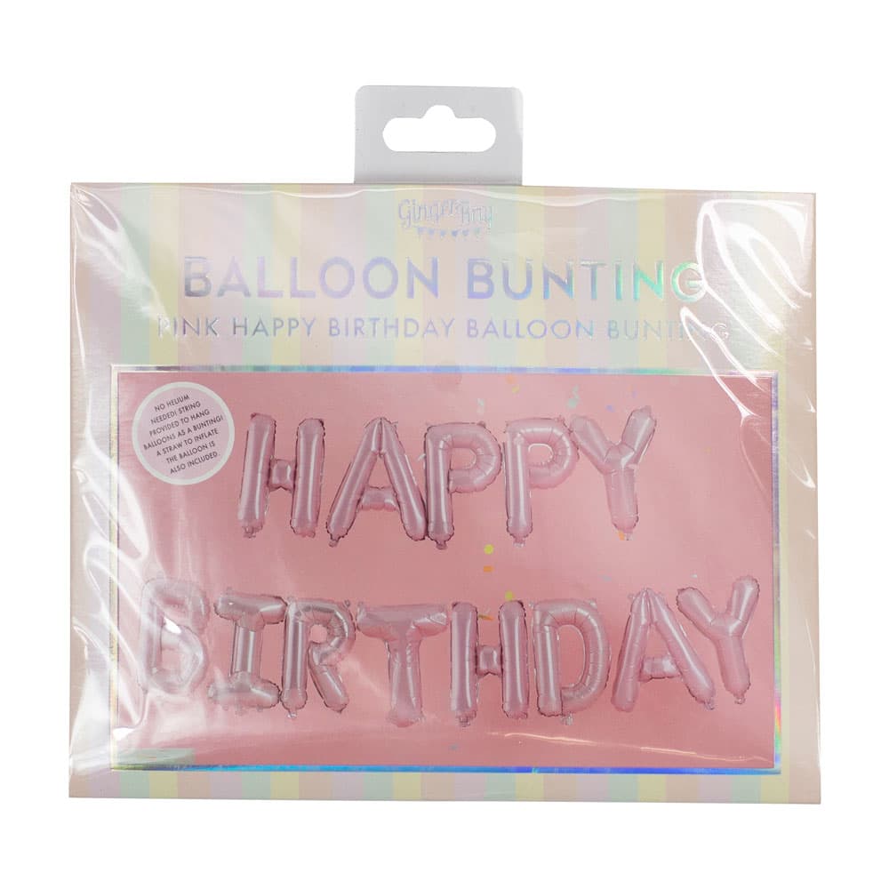 Ballongbanner "Happy Birthday" i matt rosa