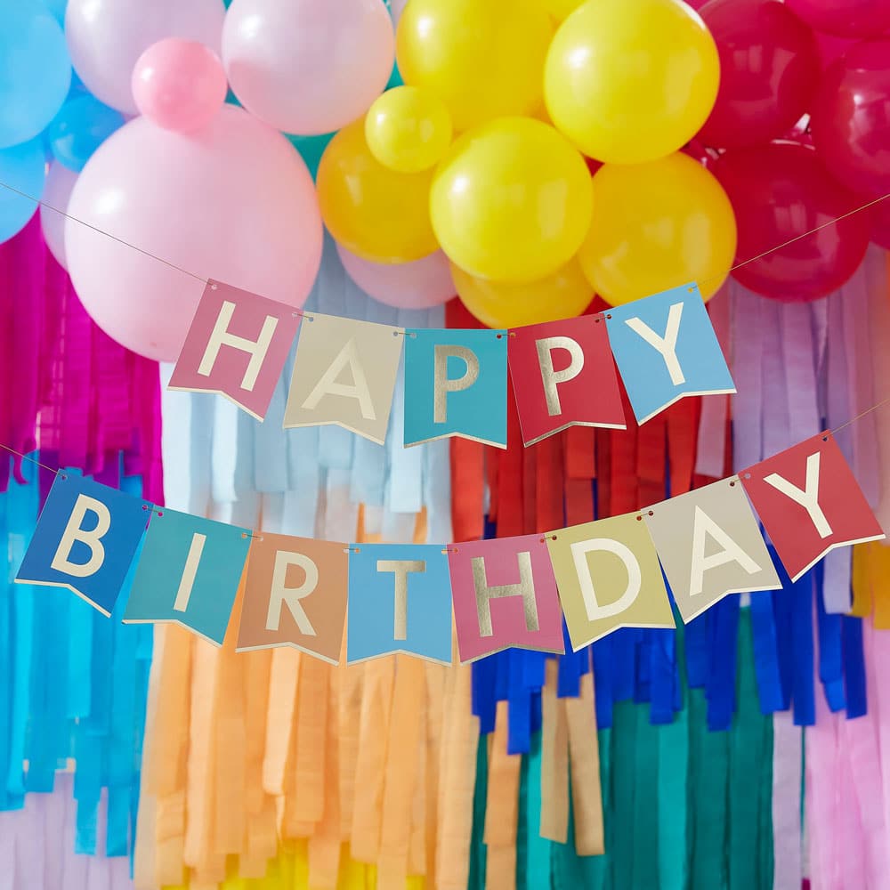 Happy Birthday flerfargede flagg bursdagsbanner