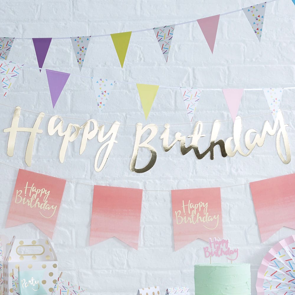 Happy Birthday bursdags-banner i gull