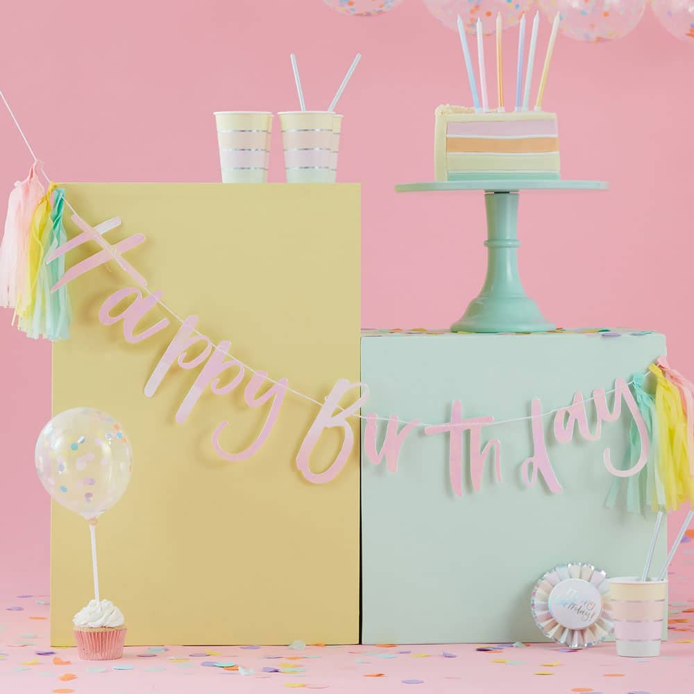 Happy Birthday iriserende bursdags-banner med dusker