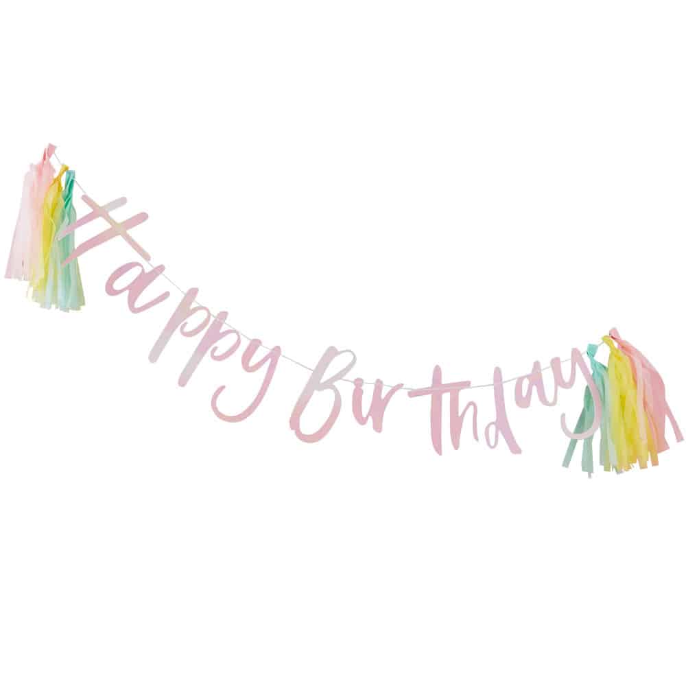 Happy Birthday iriserende bursdags-banner med dusker