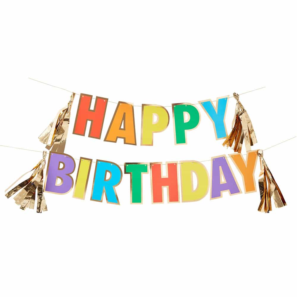 Happy Birthday regnbuefarget bursdags-banner med dusker