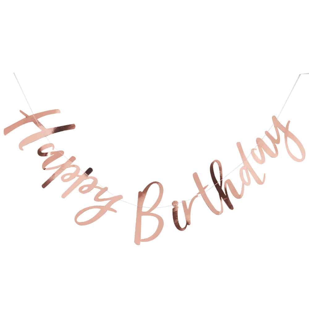 Happy Birthday bursdagsbanner i roségull