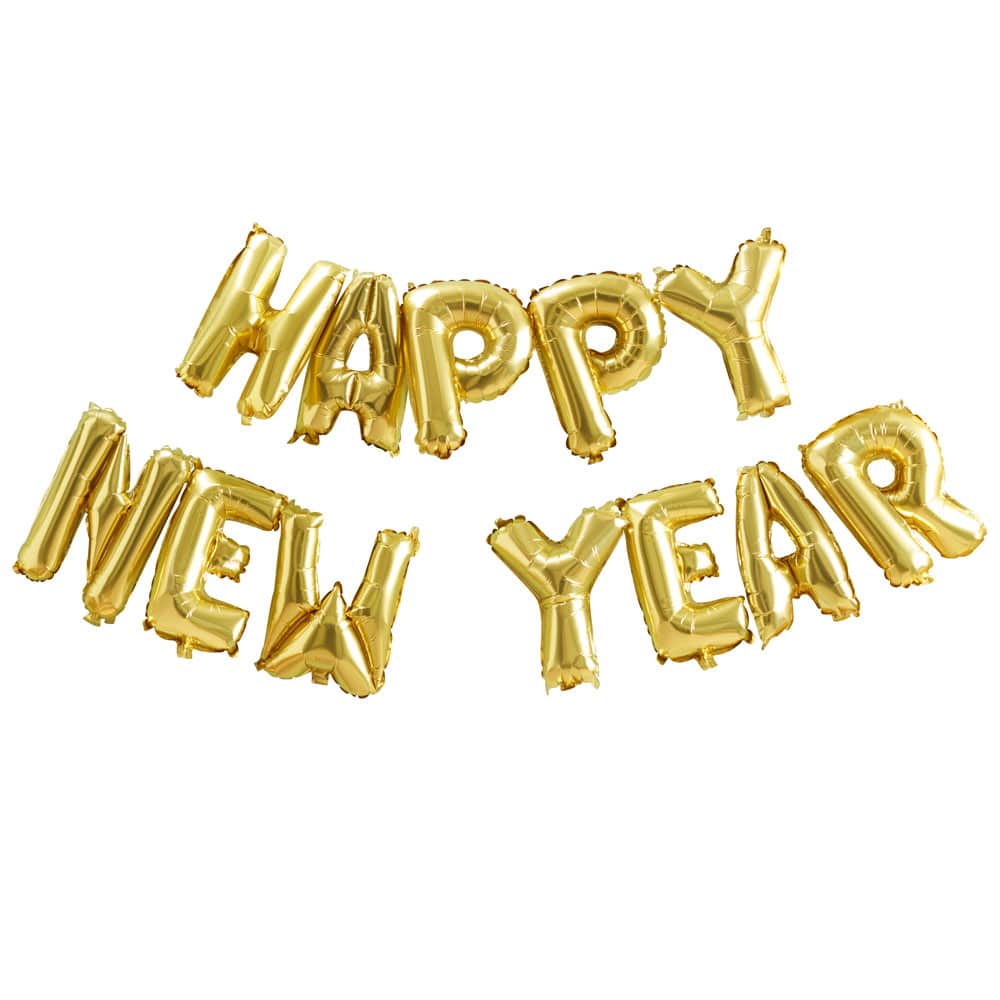Happy New Year-ballongbanner i gull