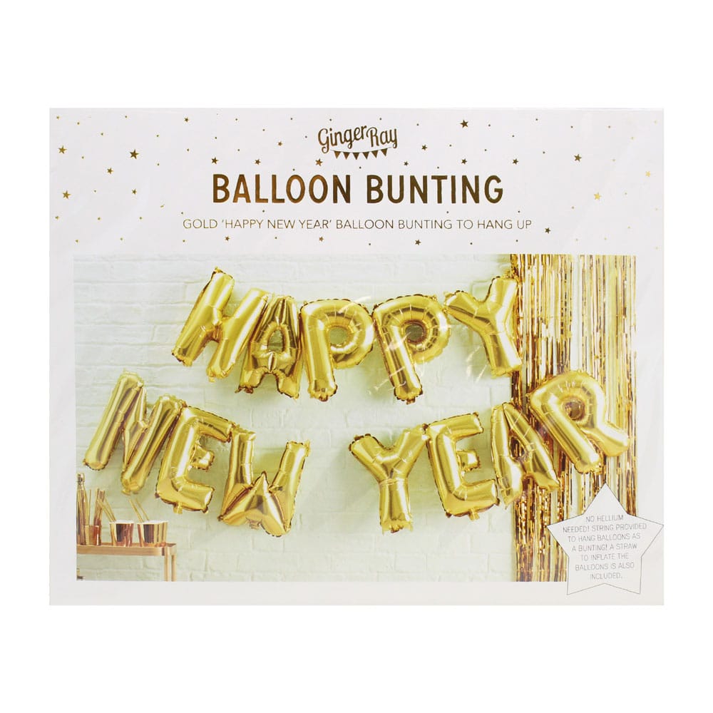 Happy New Year-ballongbanner i gull