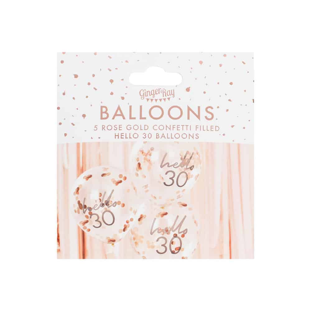 Hello 30 år bursdagsballonger med konfetti