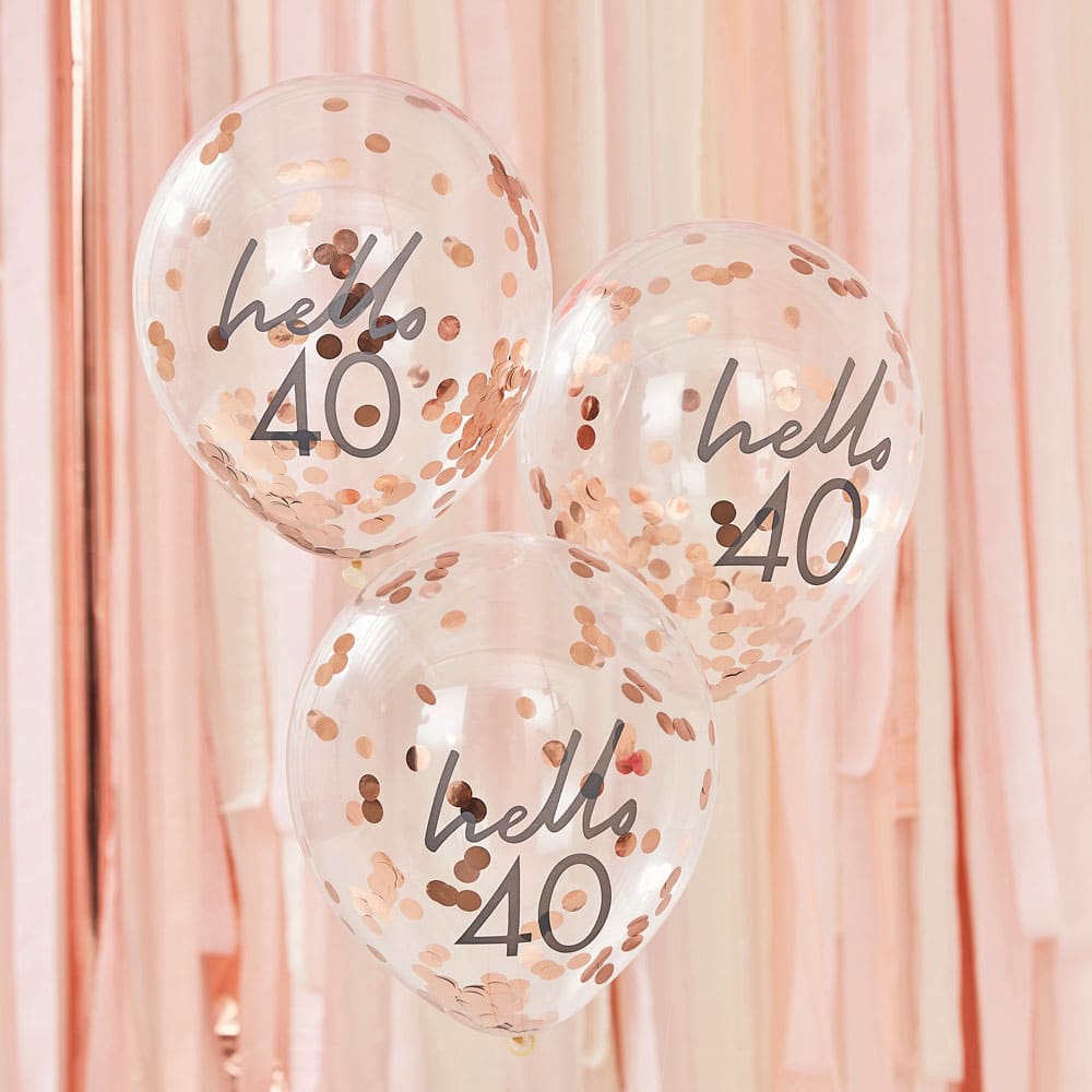 Hello 40-års bursdagsballonger med konfetti
