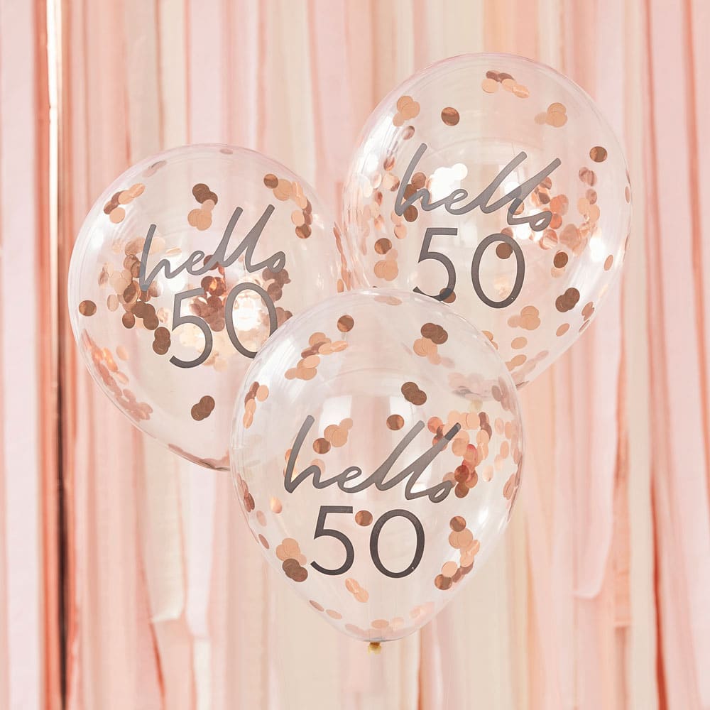 Hello 50 års bursdagsballonger med konfetti