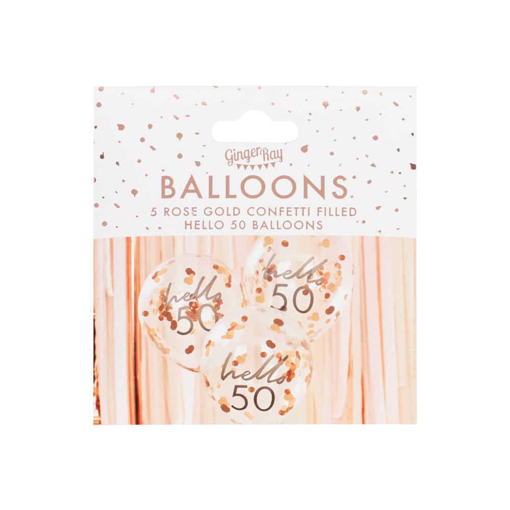 Hello 50 års bursdagsballonger med konfetti