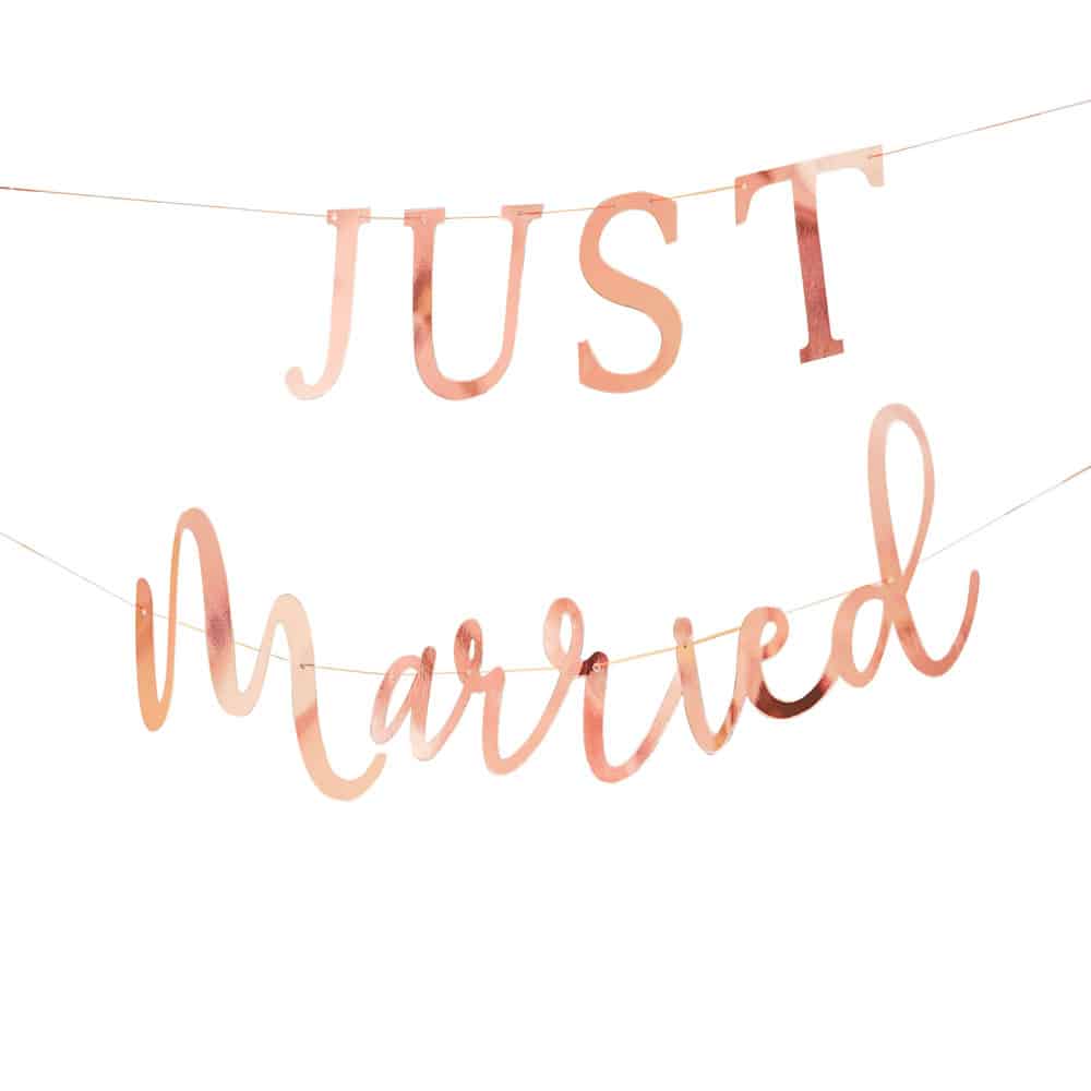 "Just Married"-banner i roségull