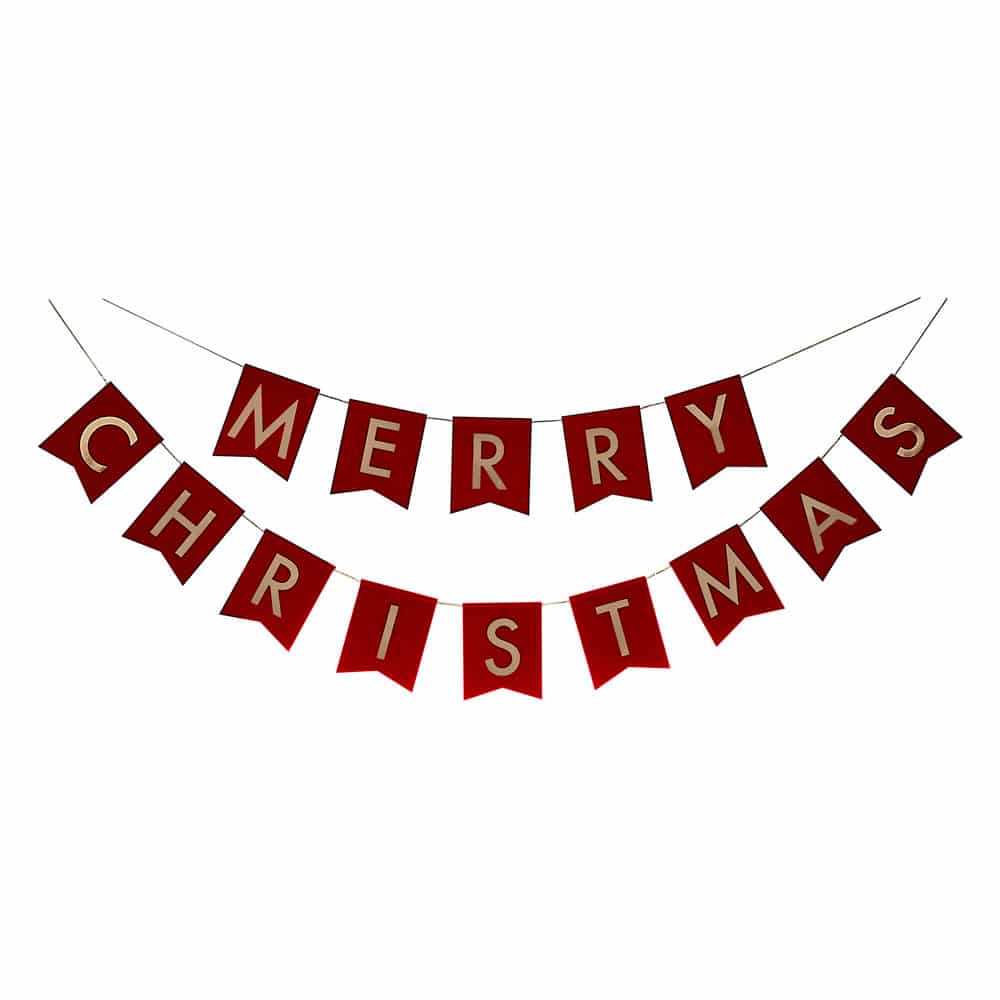 Merry Christmas banner i rød fløyel med gullskrift