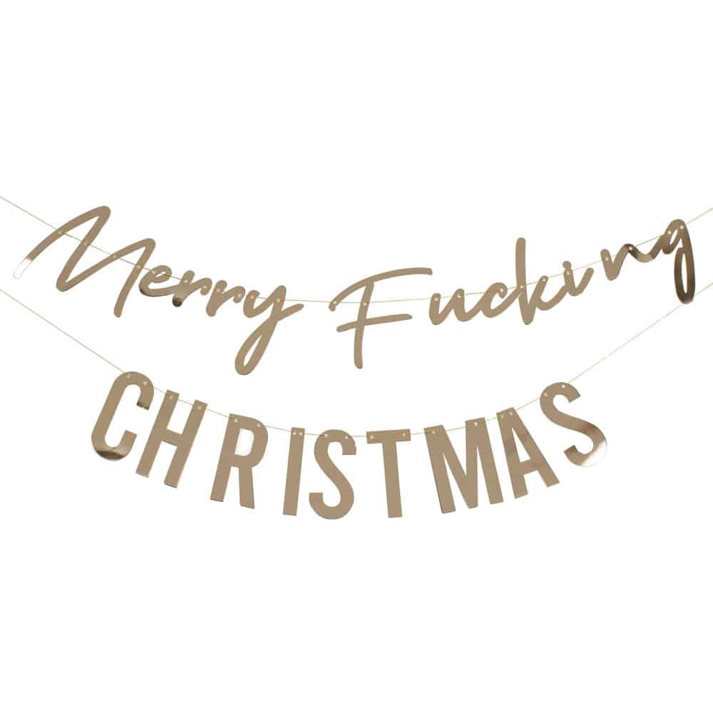 «Merry Fucking Christmas»-banner i gull