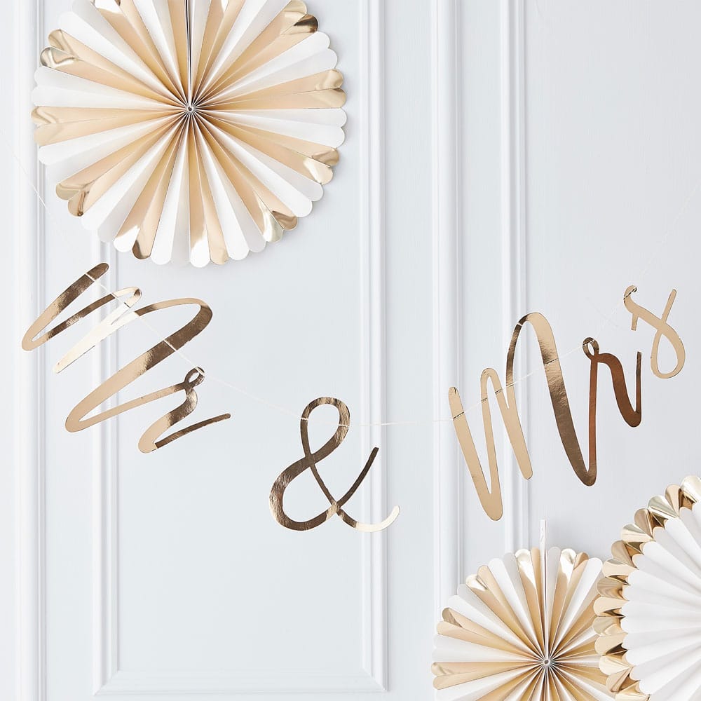 Mr & Mrs-banner i gull