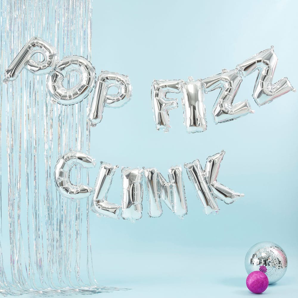 Pop Fizz Clink ballongbanner i sølv