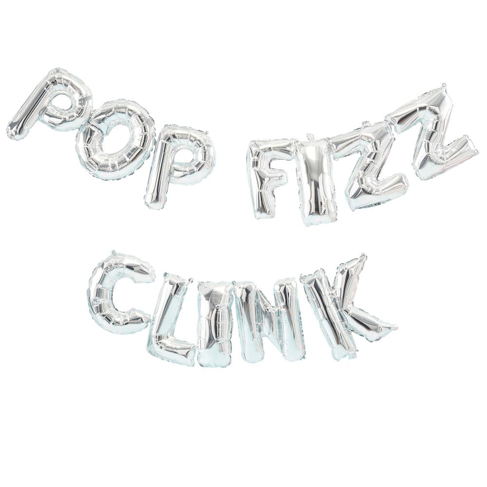 Pop Fizz Clink ballongbanner i sølv
