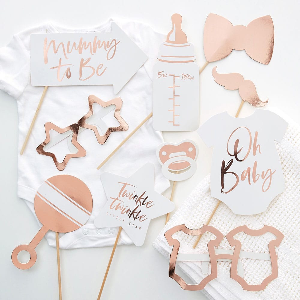 Rosegull baby shower rekvisitter