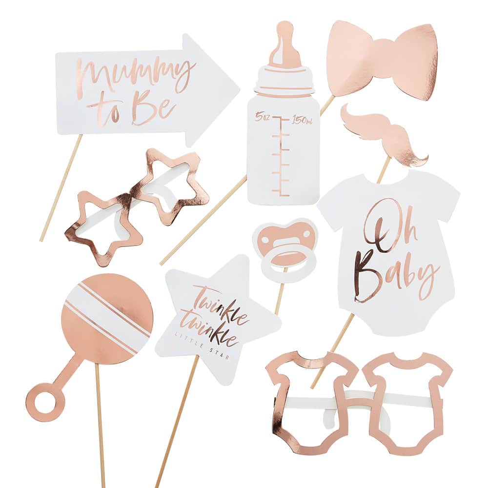 Rosegull baby shower rekvisitter