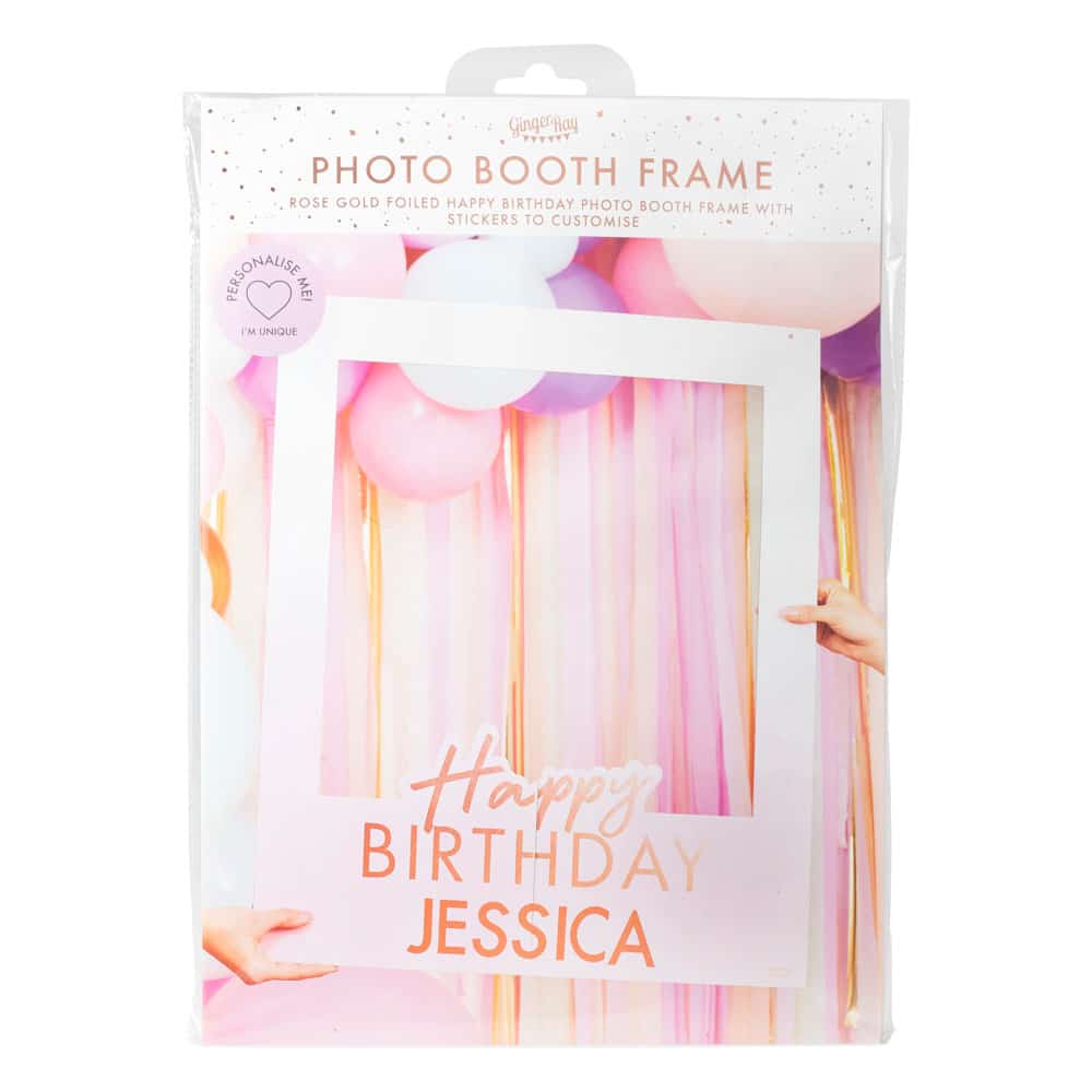 Rose gold-foiled pink birthday frame with customizable text