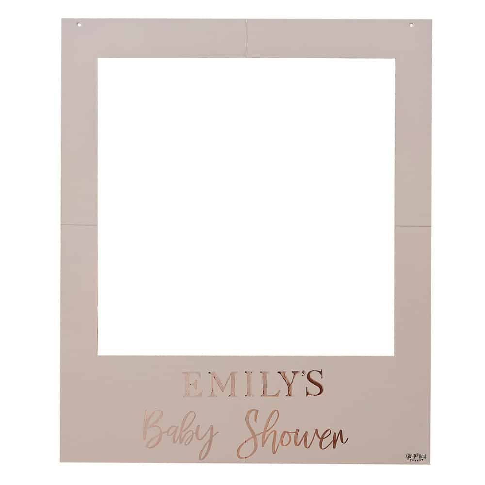 Roségullfoliert blush baby shower-ramme med personlig tilpassbar tekst