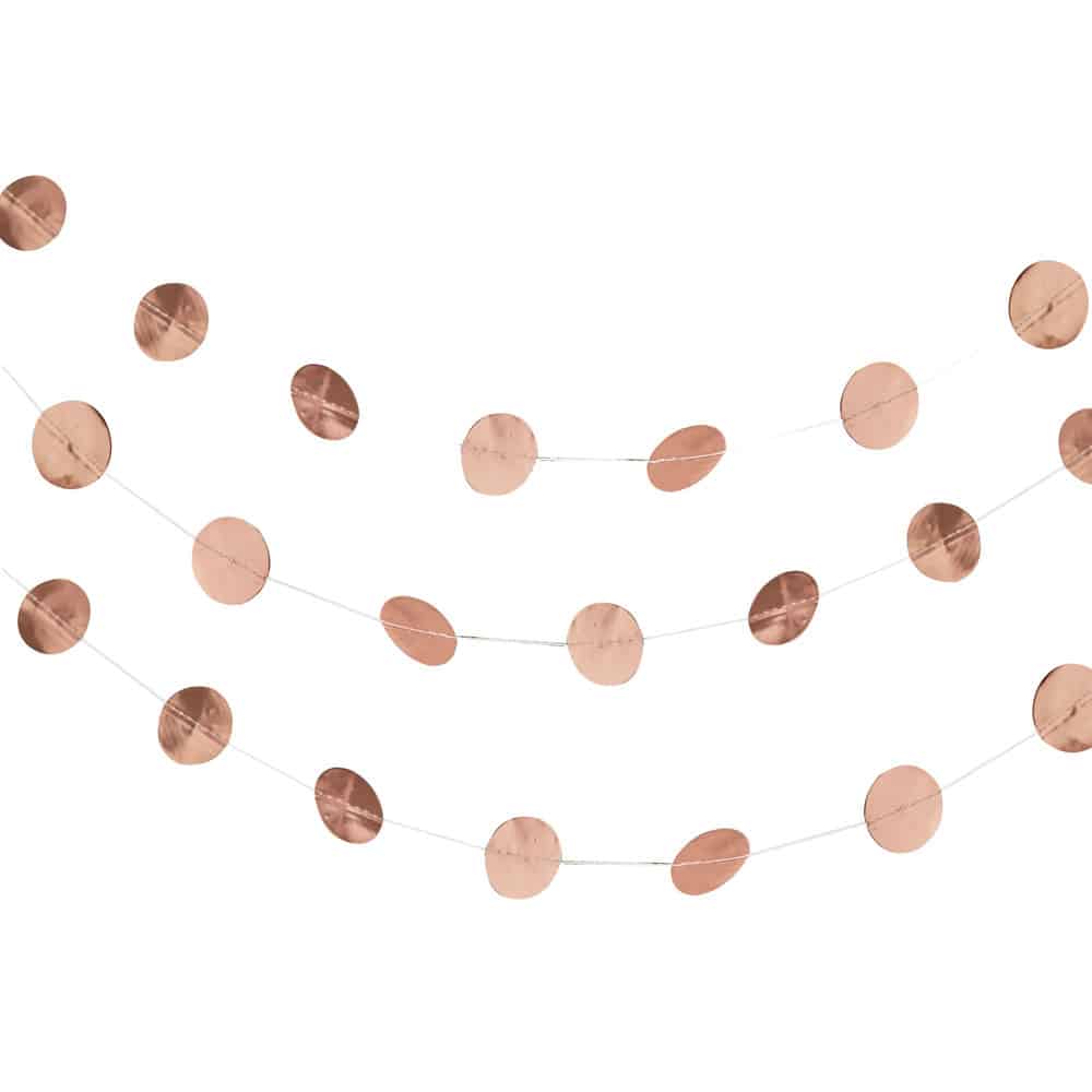 Roségull sirkelformet konfetti-girlander