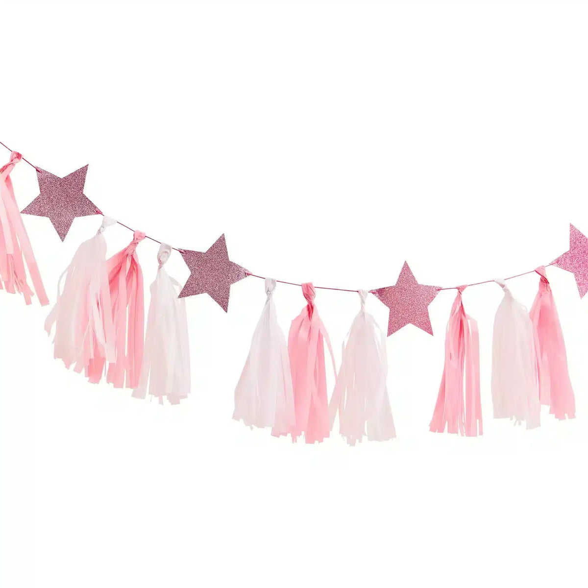 Pink and white pom-poms with stars