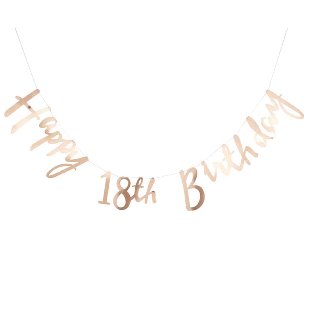 Happy birthday-banner i gull (18 år)