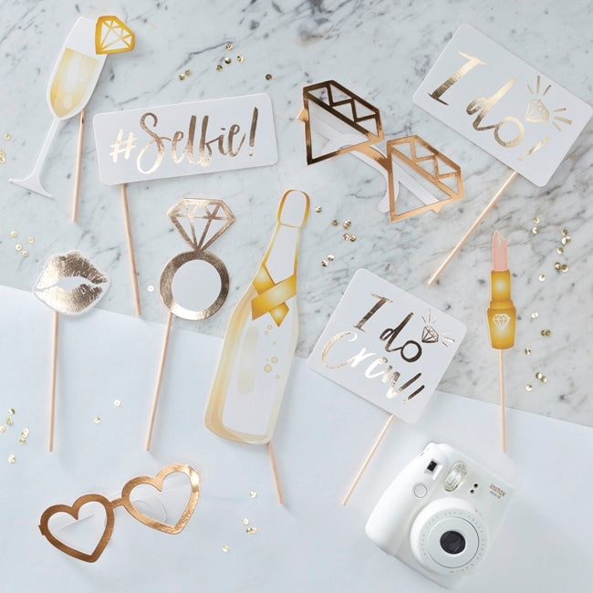 Bridal shower / utdrikningslag (brud) rekvisitter i gull