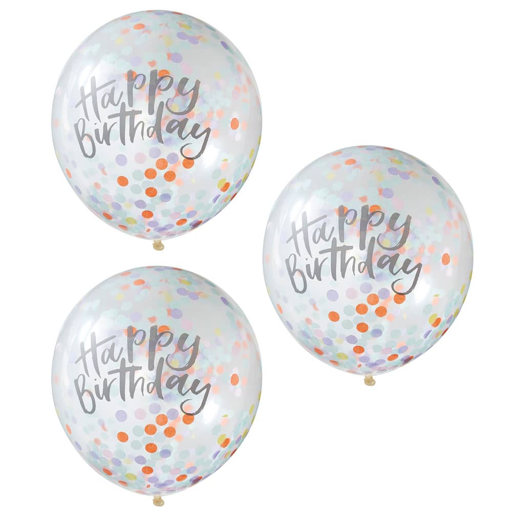 'Happy birthday' ballonger med pastellkonfetti